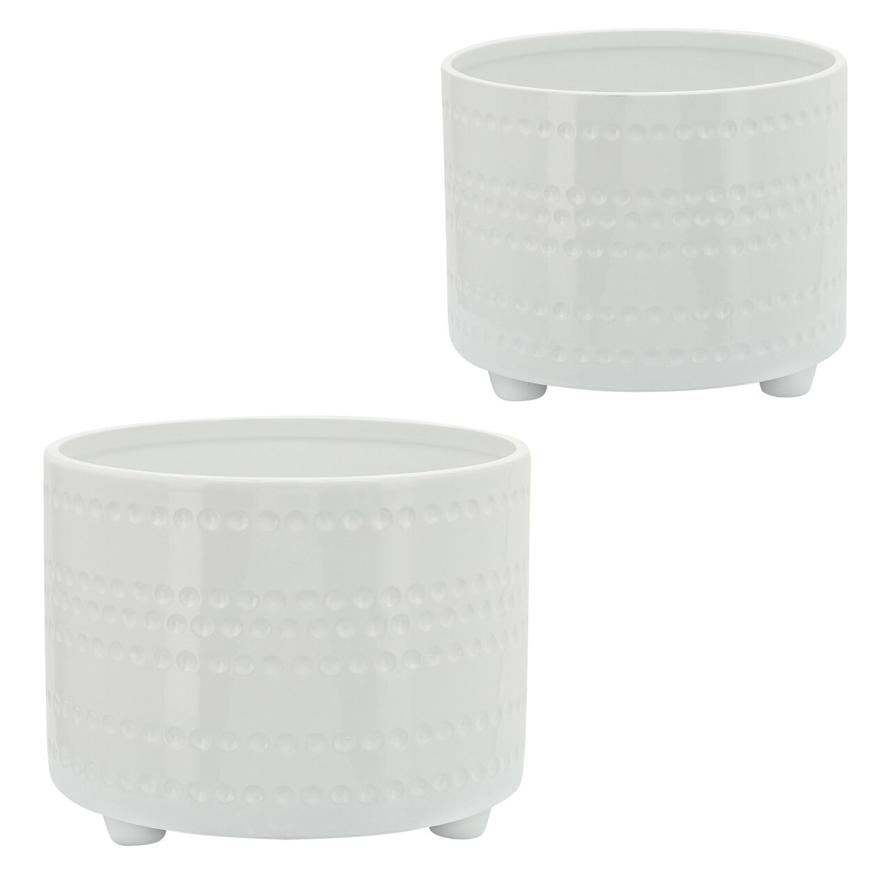 Kingston Living Ceramic Outdoor Dotted Footed Planters - 12" - White - Set of 2